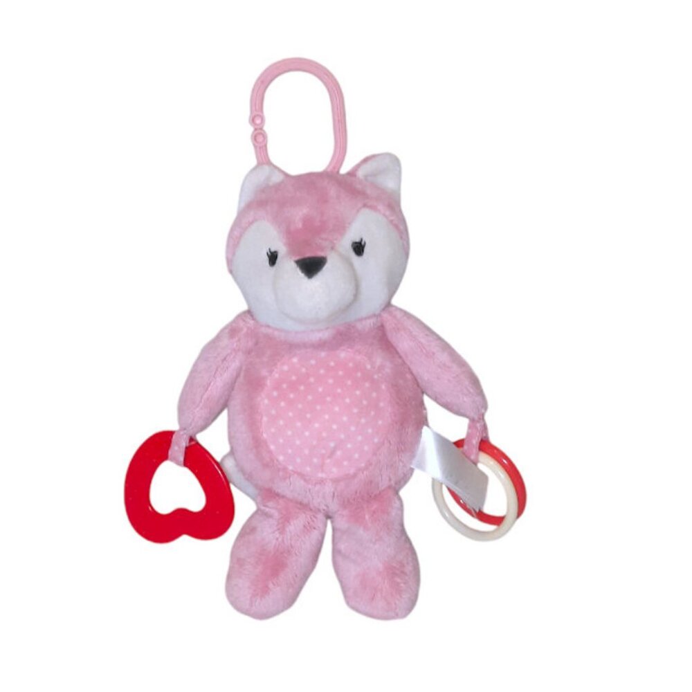 2022 Carter's Pink Fox Rattle Teether Rings Plush Toy 10"